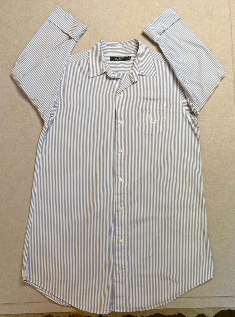 Lauren Ralph Lauren Women’s Small Blue White Striped Button Down Shirt RL Monogr